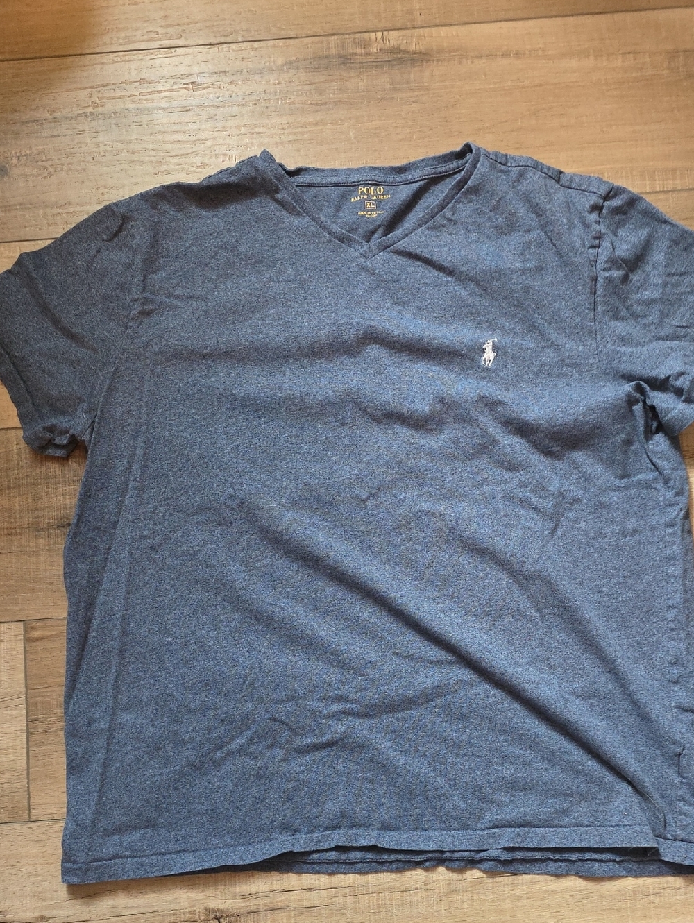 Polo by Ralph Lauren Men's Heather Navy V-Neck Tee with Pony Logo